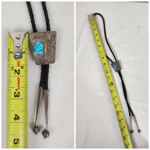 Vintage Sterling Silver Bolo Tie Slide Native American Turquoise Bear Claw LP - Picture 4 of 11